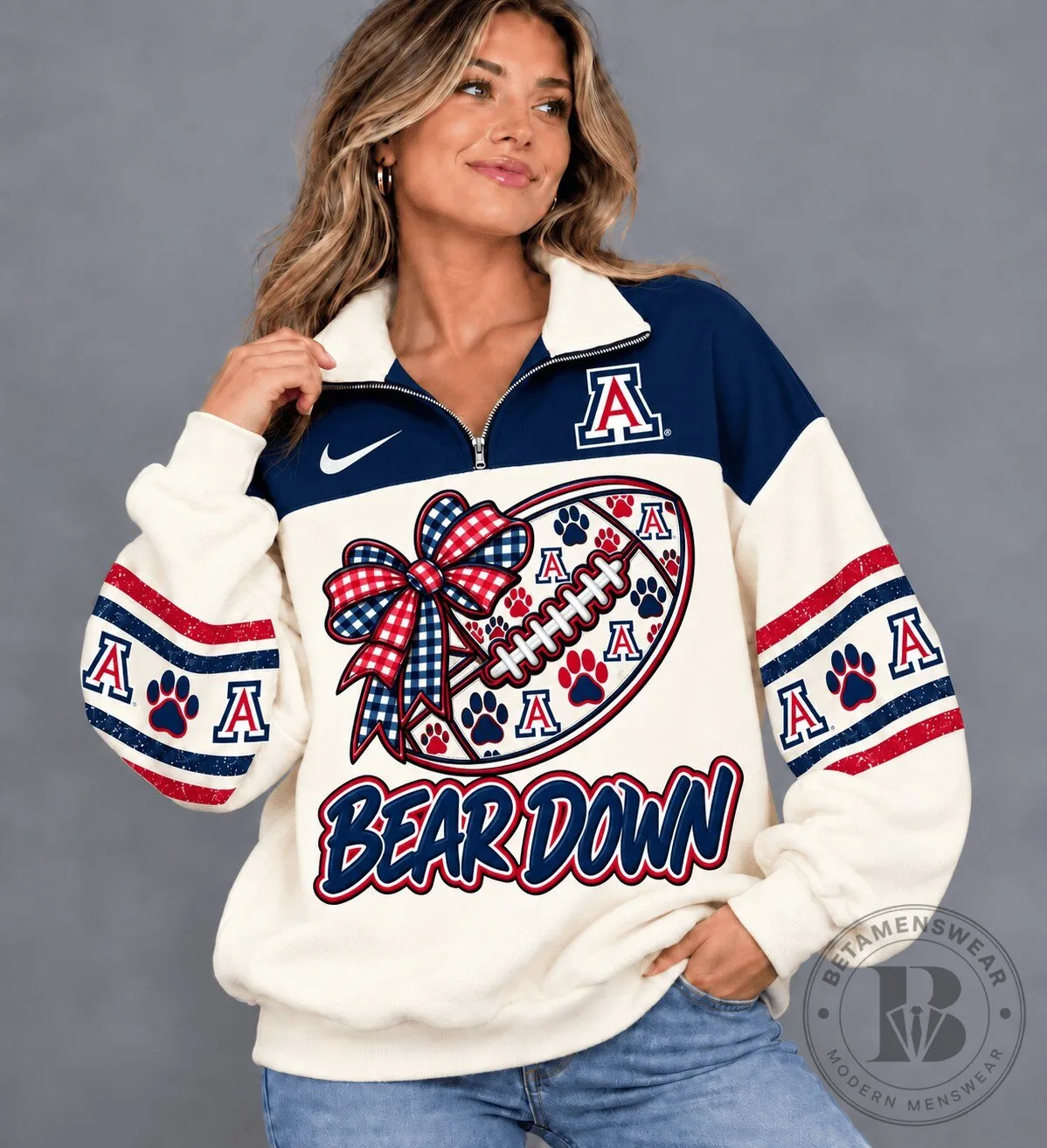 Arizona Wildcats Bear Down Football Quarter-Zip Sweatshirt for Women