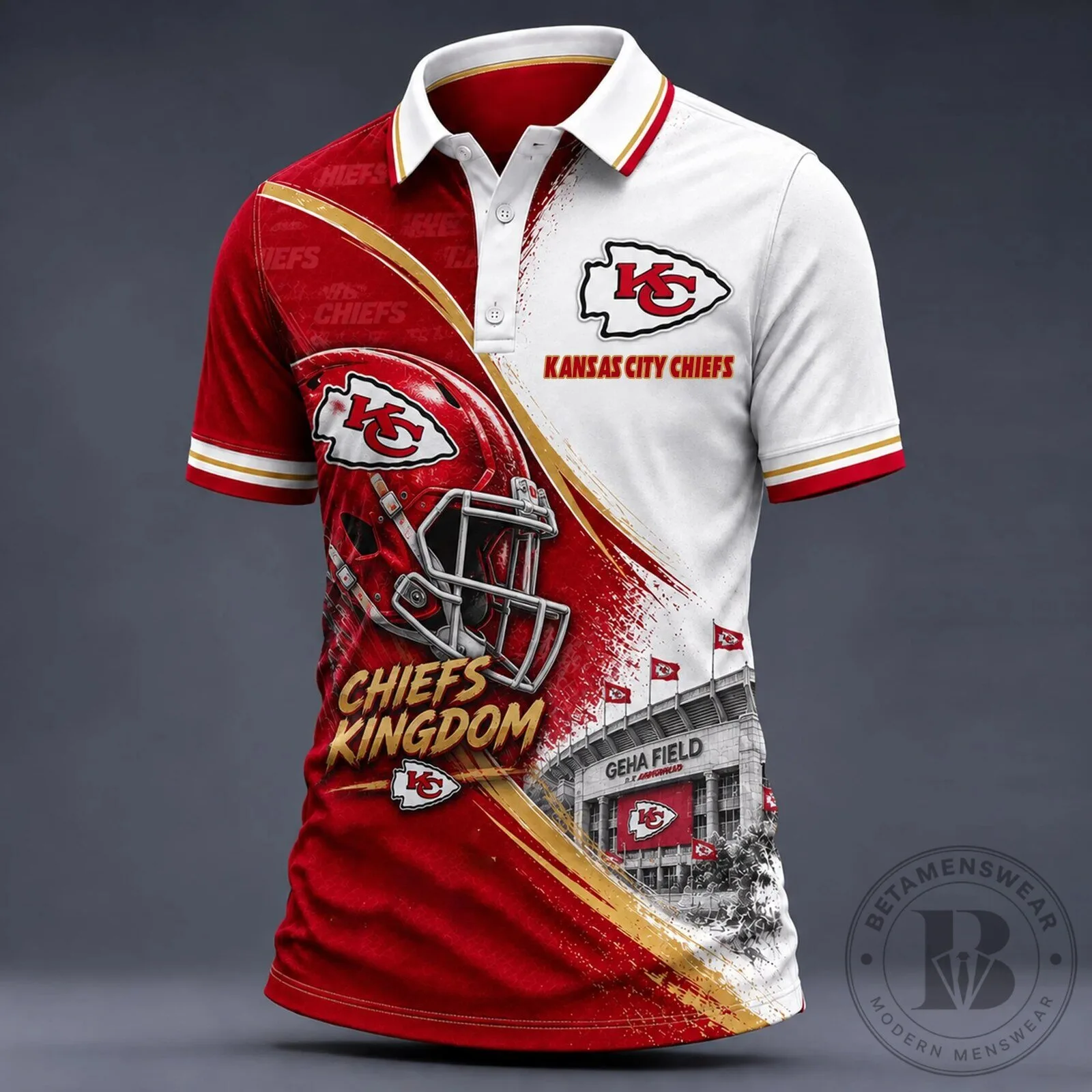Kansas City Chiefs Football Team Red and White Polo Shirt