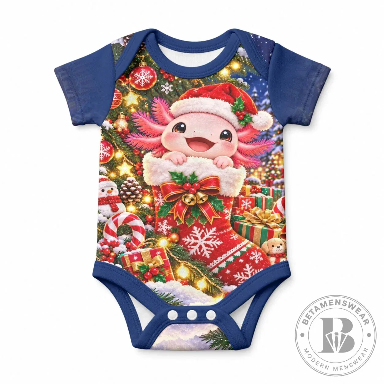 Cute Axolotl Christmas Stocking Baby Bodysuit Festive Winter Holiday Romper