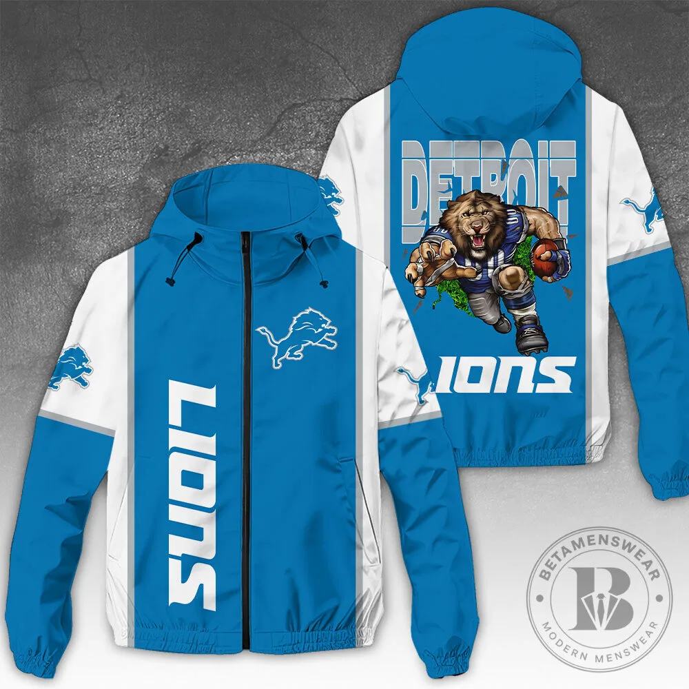 Detroit Lions NFL Football Team Blue and White Windbreaker Jacket