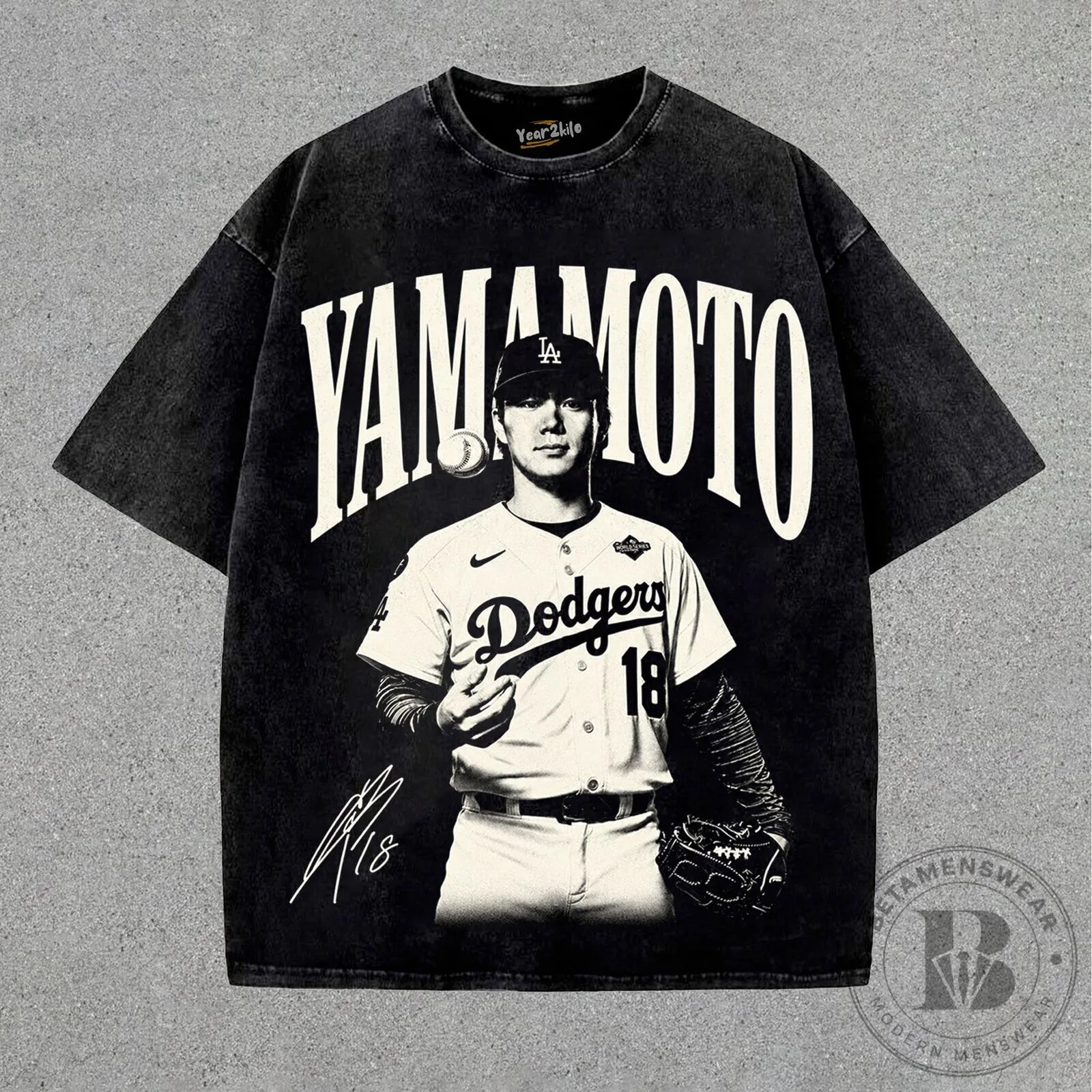 Yoshinobu Yamamoto Vintage Washed Los Angeles Dodgers Baseball T-Shirt