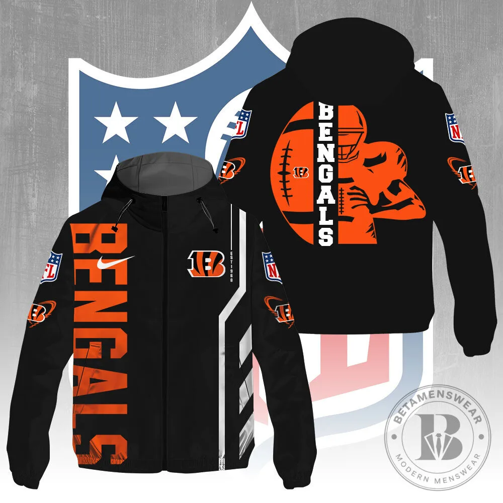Cincinnati Bengals American Football Team Black and Orange Full-Zip Hooded Jacket