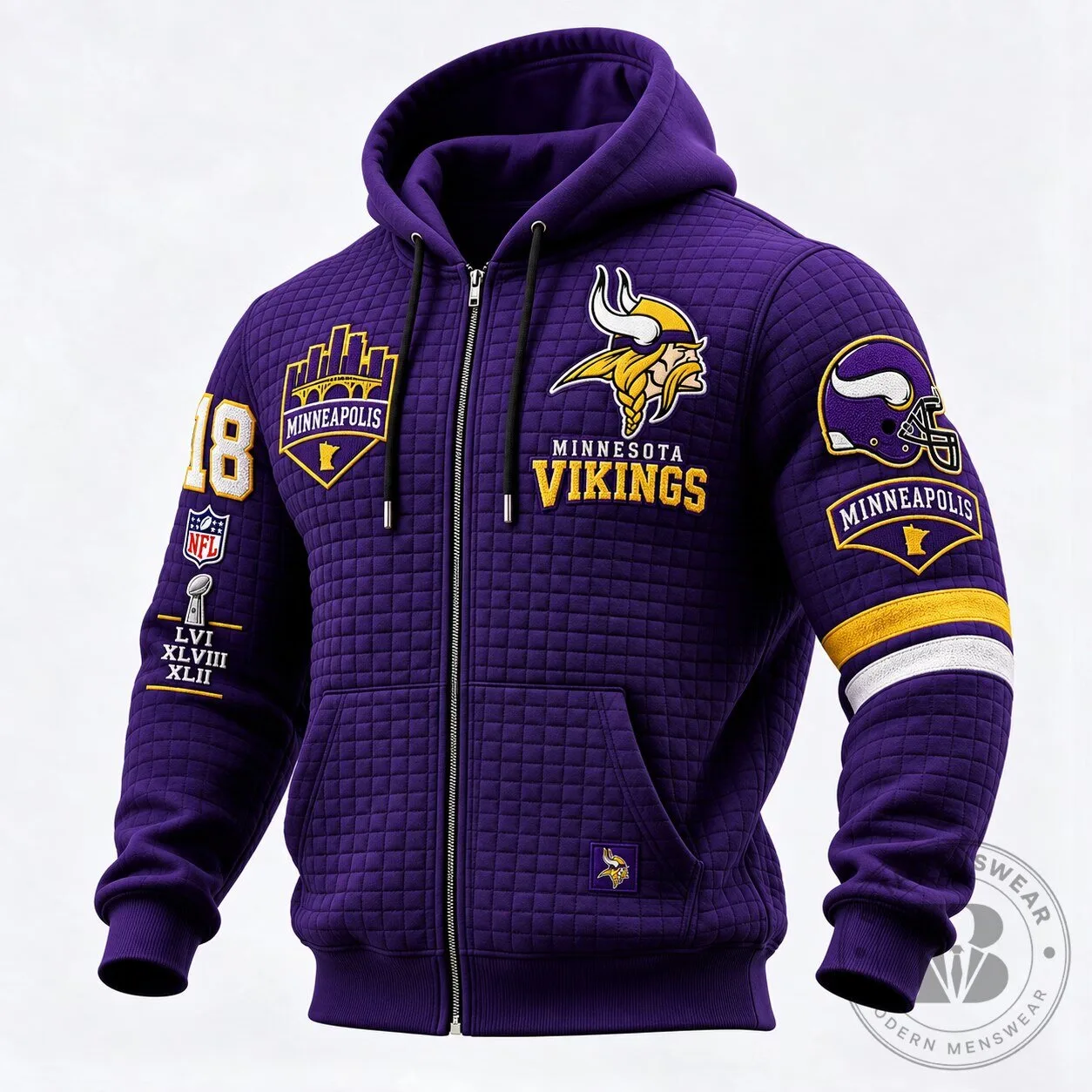 Minnesota Vikings NFL Super Bowl LVI XLVIII XLII Quilted Full-Zip Hoodie