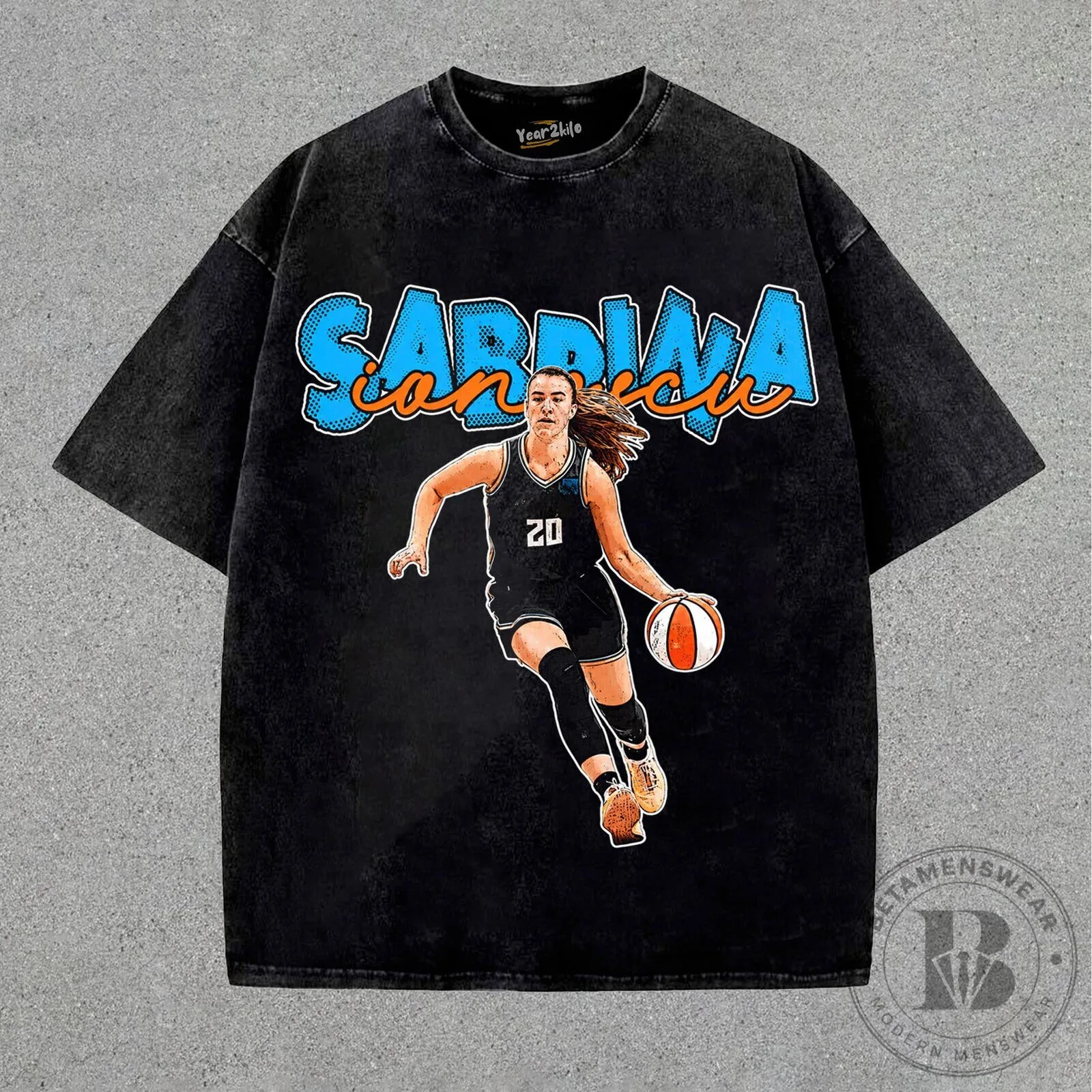 Sabrina Ionescu Vintage Basketball Player Graphic Washed T-Shirt
