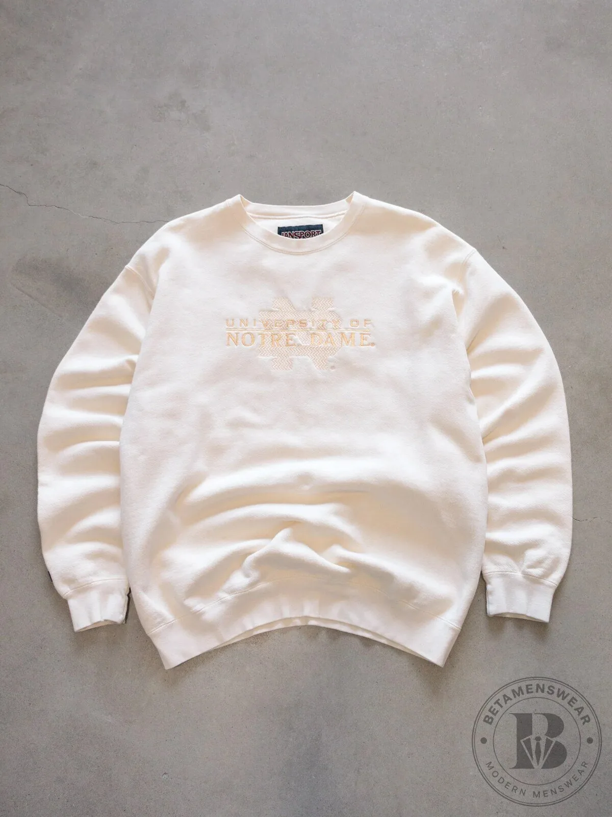University of Notre Dame Embroidered Cream Vintage Style Sweatshirt