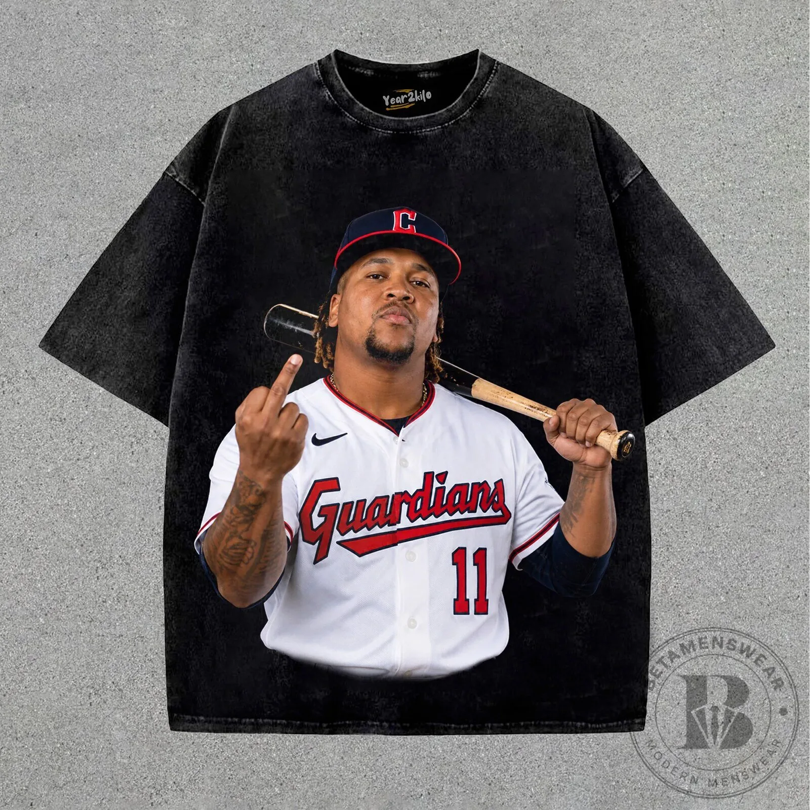 José Ramírez Cleveland Guardians Baseball Player Graphic Black Washed T-Shirt