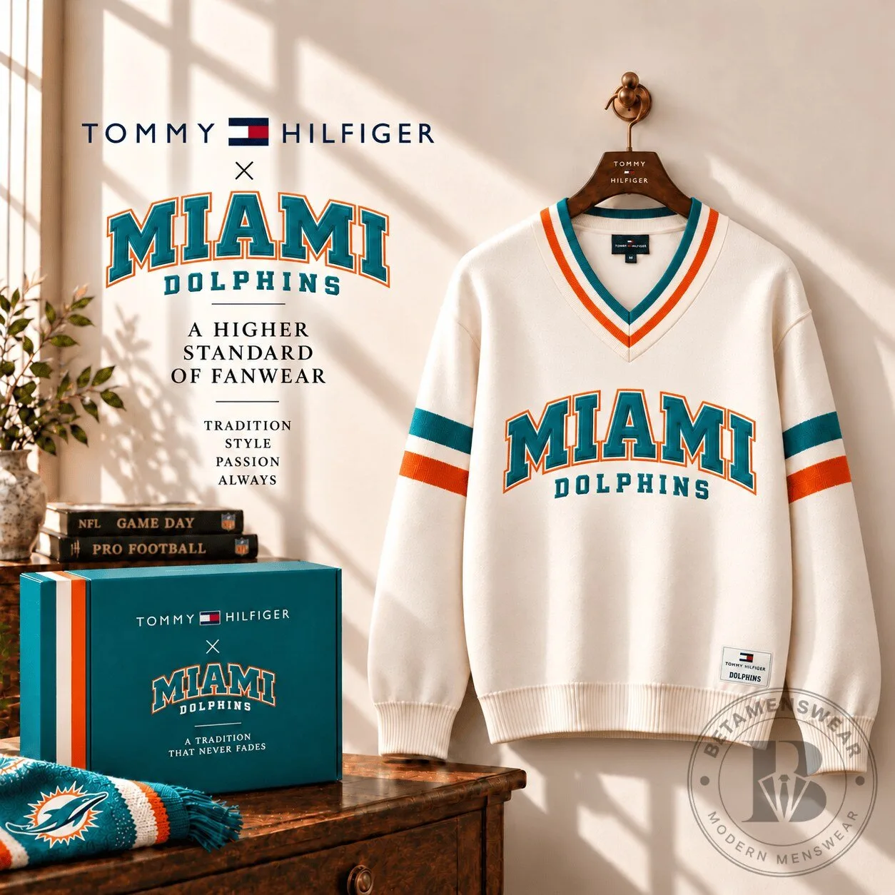 Miami Dolphins Tommy Hilfiger Varsity V-Neck Sweater NFL Fanwear