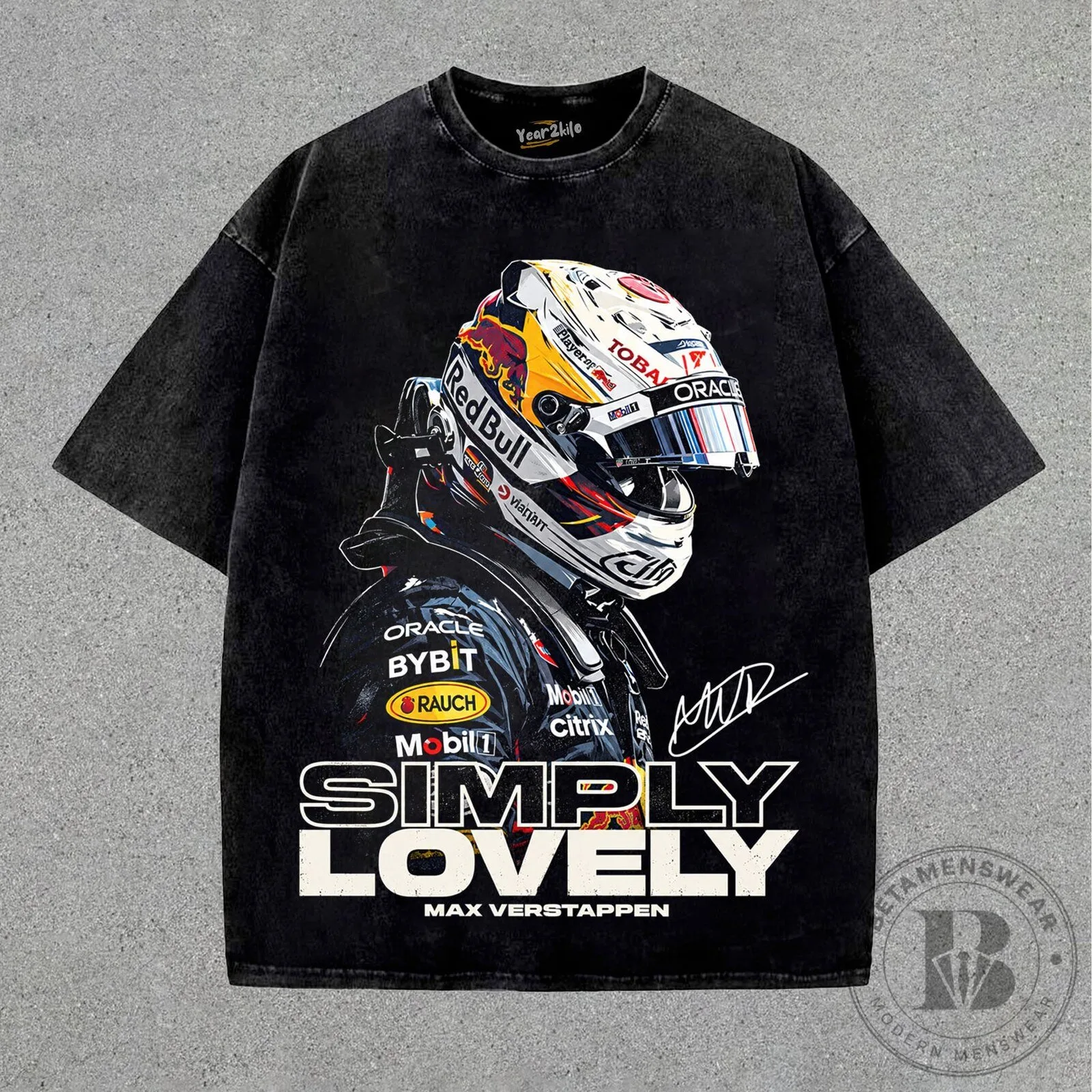 Vintage Washed T-Shirt Featuring Max Verstappen, the Charming Formula 1 Racing Driver