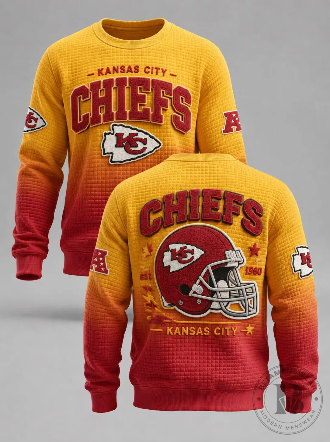 Kansas City Chiefs Football Team Red and Gold Gradient Quilted Sweatshirt