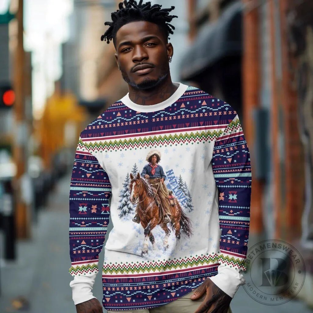 Nat Love African American Cowboy Christmas Fair Isle Pattern Long-Sleeve Shirt