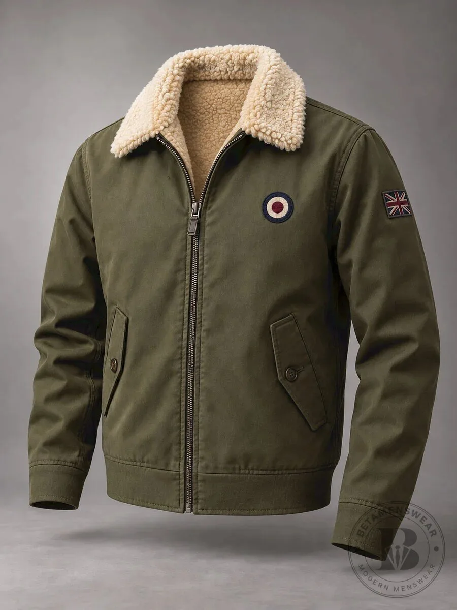 Men's United Kingdom Mod Target Union Jack Sherpa Lined Bomber Jacket