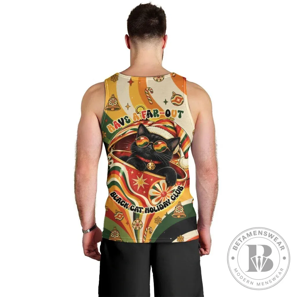 Groovy Black Cat Stay Meowy Christmas 1970s Retro Holiday Tank Top 6 Groovy Black Cat Stay Meowy Christmas 1970s Retro Holiday Tank Top