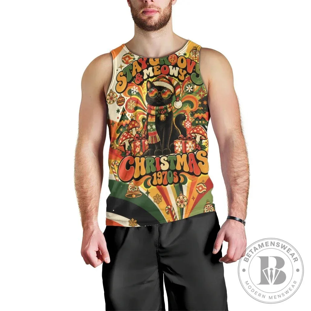 Groovy Black Cat Stay Meowy Christmas 1970s Retro Holiday Tank Top 7 Groovy Black Cat Stay Meowy Christmas 1970s Retro Holiday Tank Top