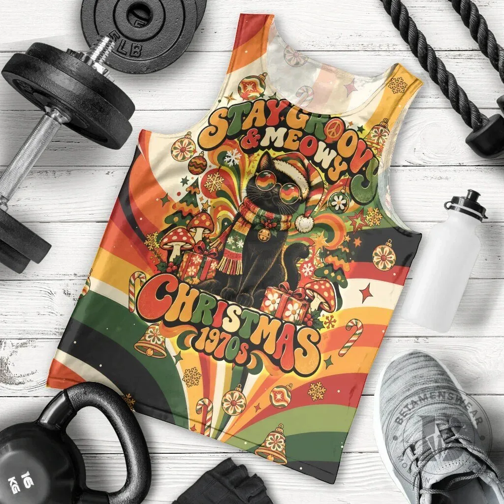 Groovy Black Cat Stay Meowy Christmas 1970s Retro Holiday Tank Top 8 Groovy Black Cat Stay Meowy Christmas 1970s Retro Holiday Tank Top