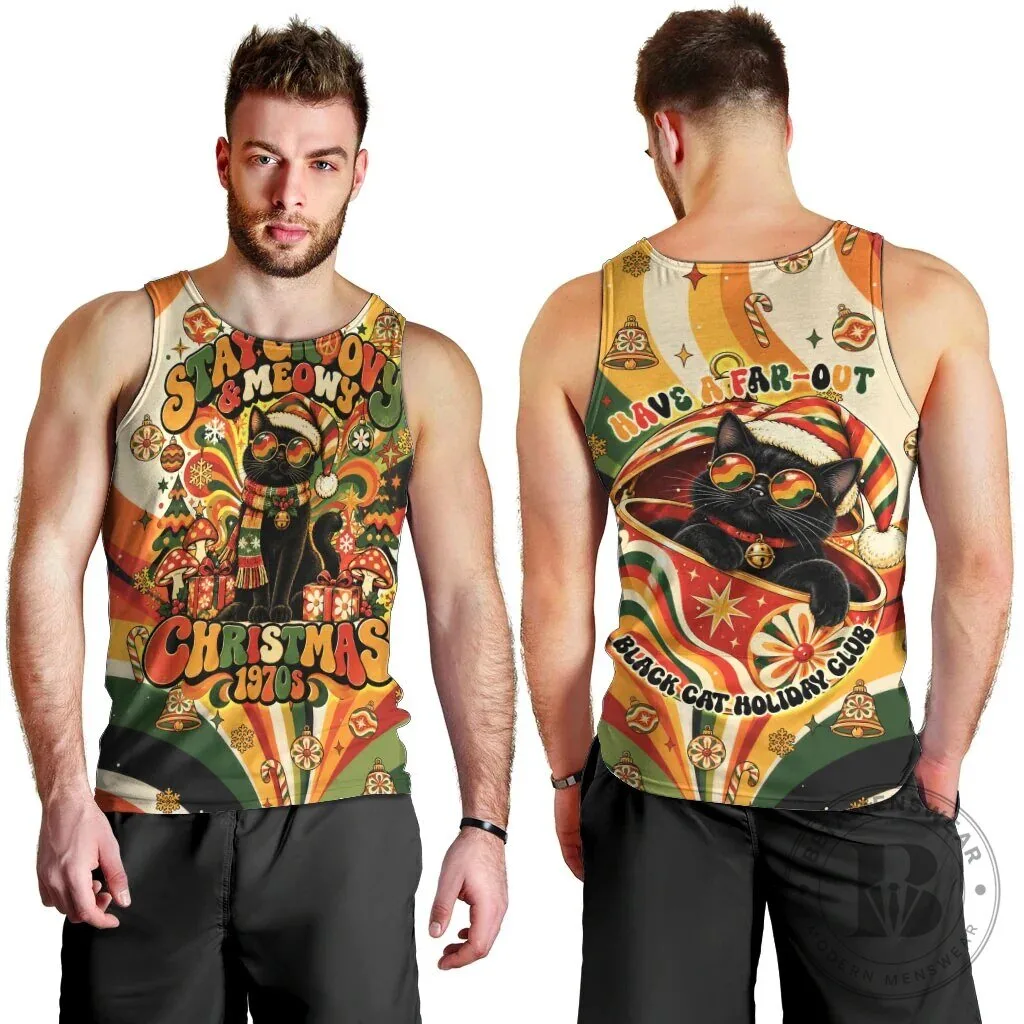 Groovy Black Cat Stay Meowy Christmas 1970s Retro Holiday Tank Top 9 Groovy Black Cat Stay Meowy Christmas 1970s Retro Holiday Tank Top