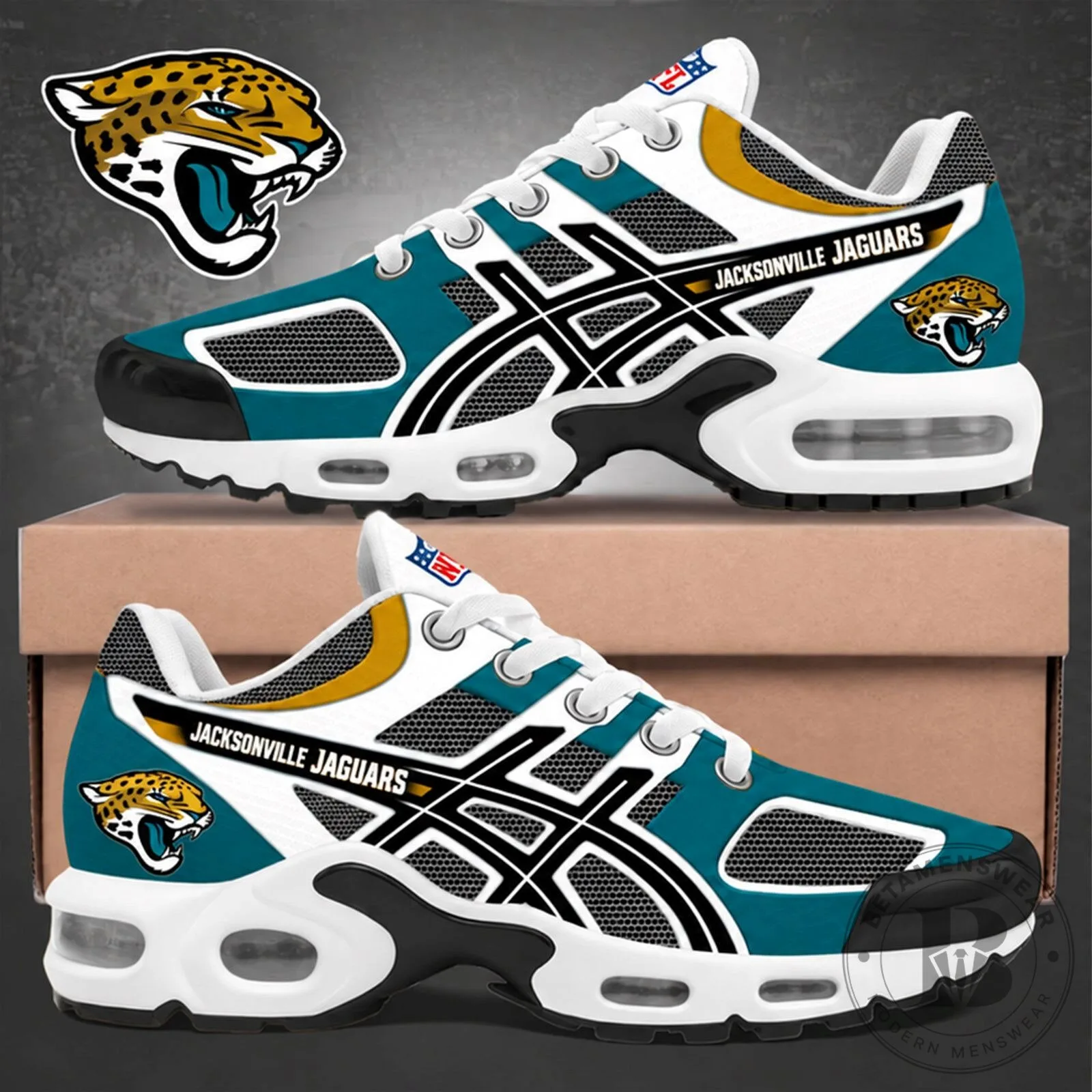 Jacksonville Jaguars NFL Team Logo Teal and Black Athletic Sneakers