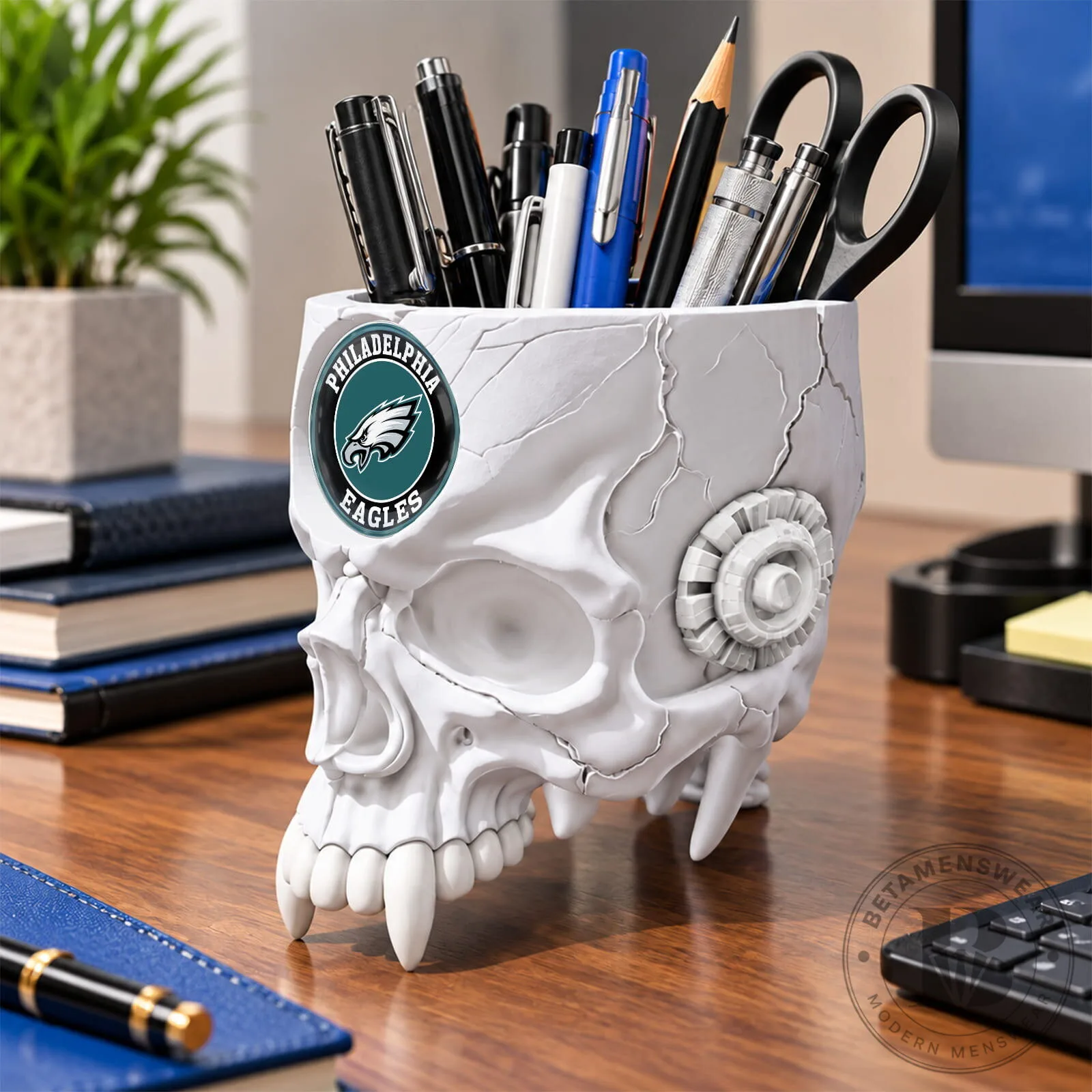 Philadelphia Eagles NFL Football Skull Pen Holder Desk Organizer