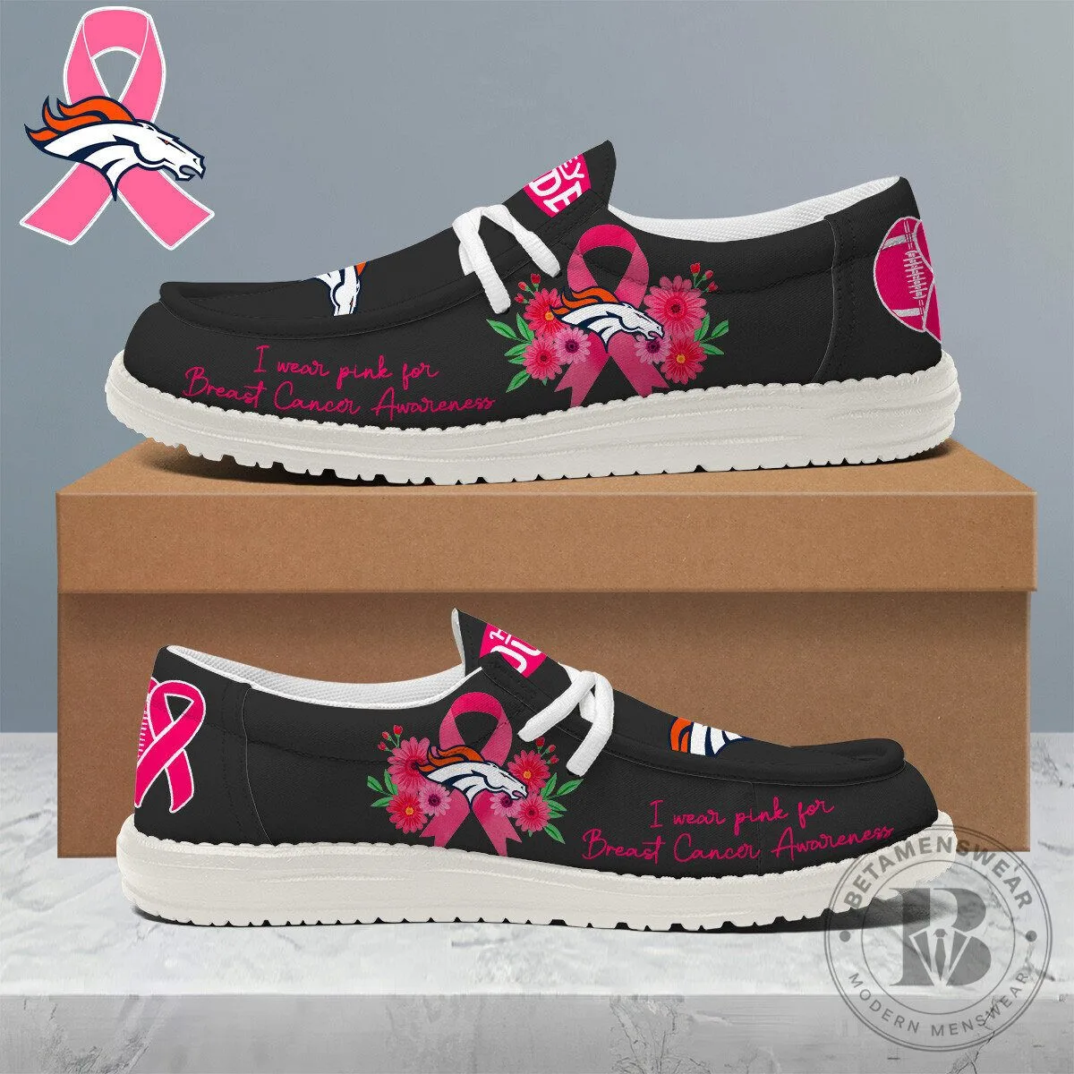 Denver Broncos NFL Breast Cancer Awareness Pink Ribbon Loafer Shoes
