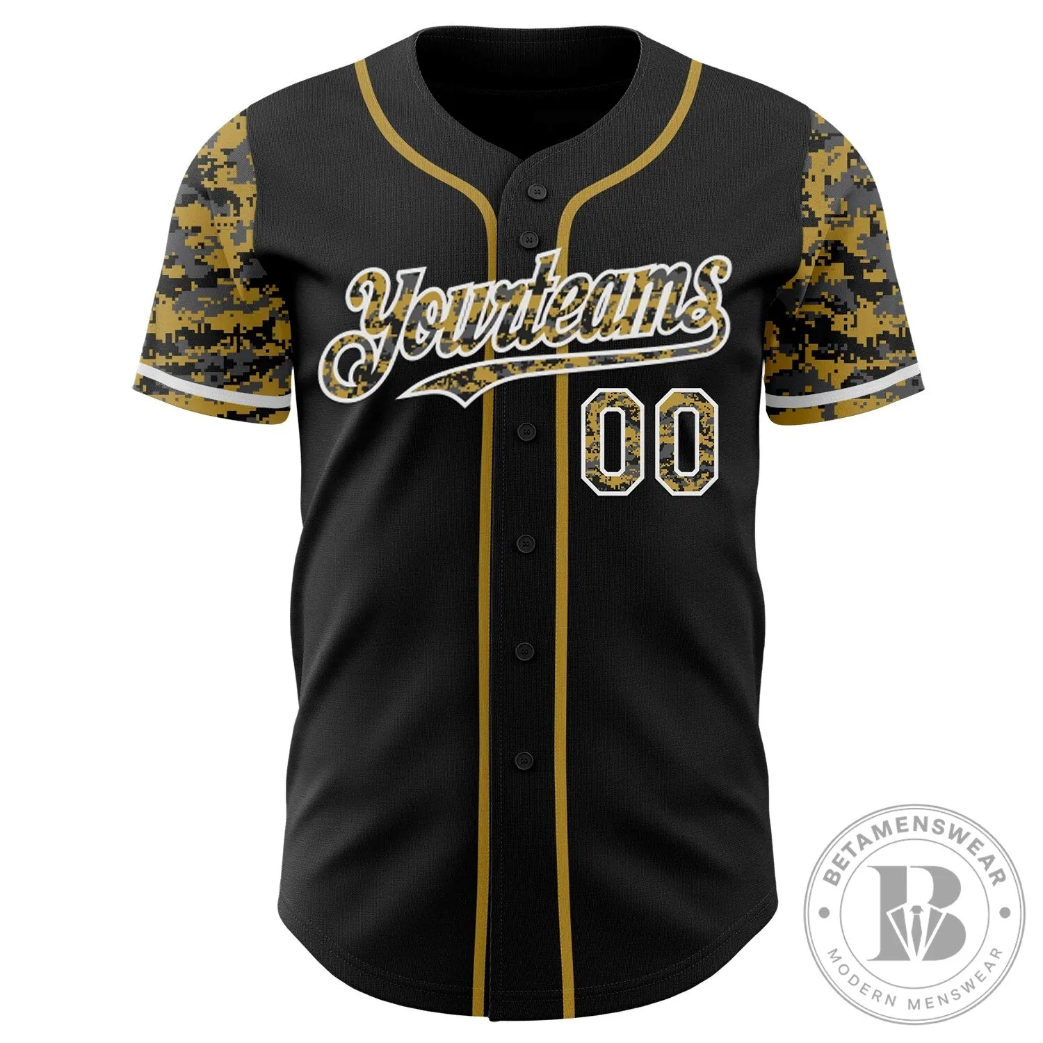 Authentic Baseball Jersey in Custom Two Tone Black Gold Digital Camouflage Pattern 10 Authentic Baseball Jersey in Custom Two Tone Black Gold Digital Camouflage Pattern