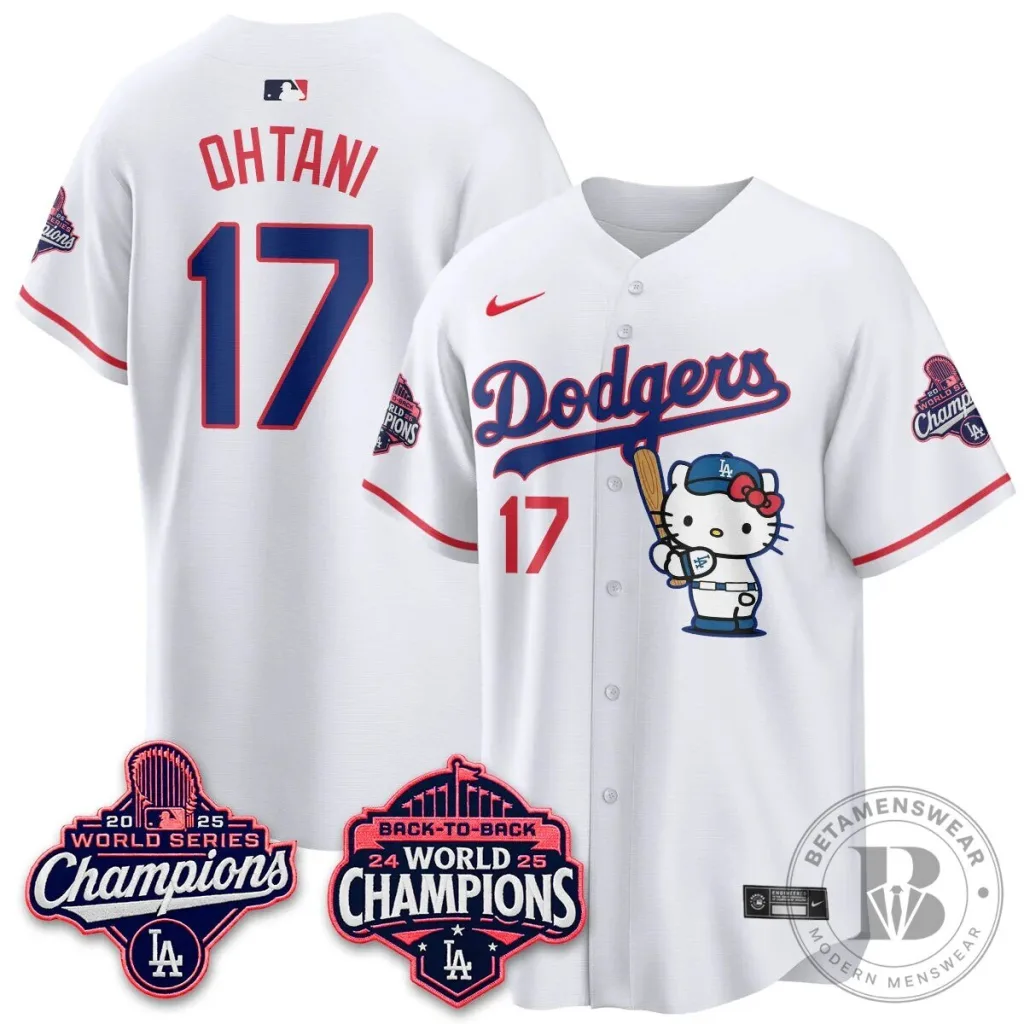 Shohei Ohtani Los Angeles Dodgers Hello Kitty 2025 World Series Champions Baseball Jersey Shohei Ohtani Los Angeles Dodgers Hello Kitty 2025 World Series Champions Baseball Jersey