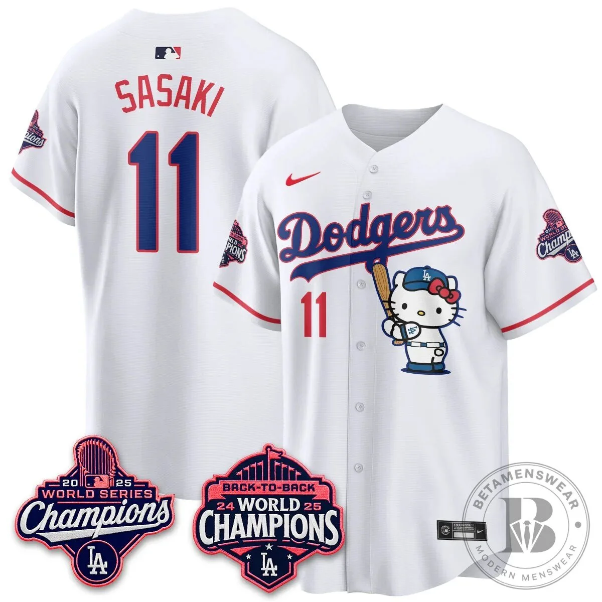 Shohei Ohtani Los Angeles Dodgers Hello Kitty 2025 World Series Champions Baseball Jersey 64 Shohei Ohtani Los Angeles Dodgers Hello Kitty 2025 World Series Champions Baseball Jersey