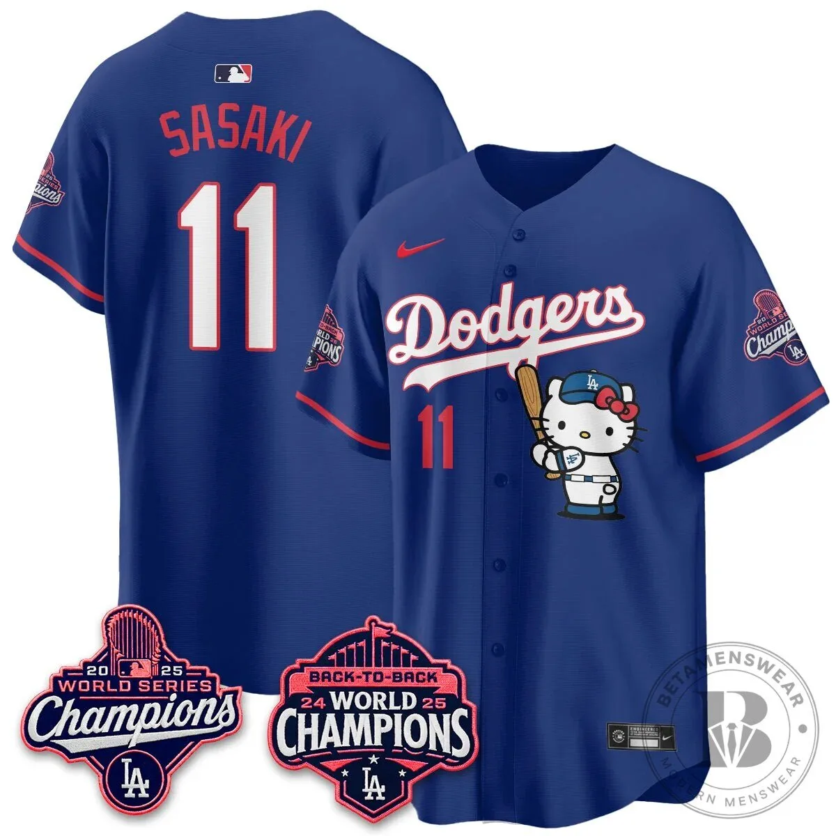 Shohei Ohtani Los Angeles Dodgers Hello Kitty 2025 World Series Champions Baseball Jersey 75 Shohei Ohtani Los Angeles Dodgers Hello Kitty 2025 World Series Champions Baseball Jersey