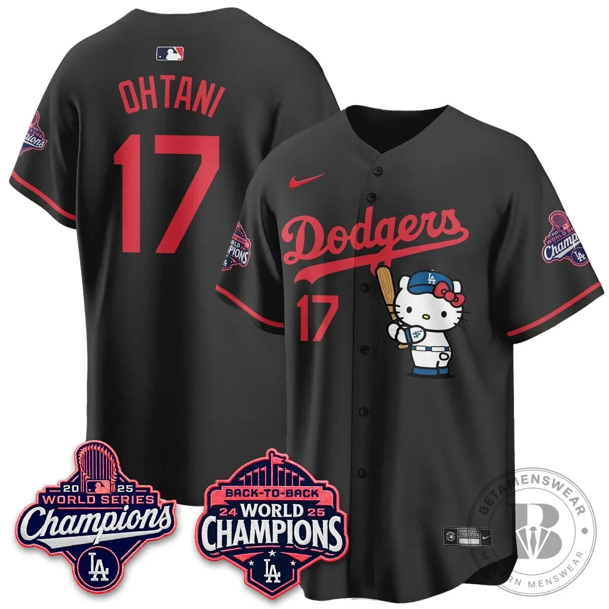 Shohei Ohtani Los Angeles Dodgers Hello Kitty 2025 World Series Champions Baseball Jersey 90 Shohei Ohtani Los Angeles Dodgers Hello Kitty 2025 World Series Champions Baseball Jersey
