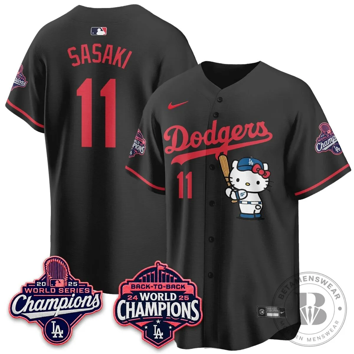 Shohei Ohtani Los Angeles Dodgers Hello Kitty 2025 World Series Champions Baseball Jersey 97 Shohei Ohtani Los Angeles Dodgers Hello Kitty 2025 World Series Champions Baseball Jersey