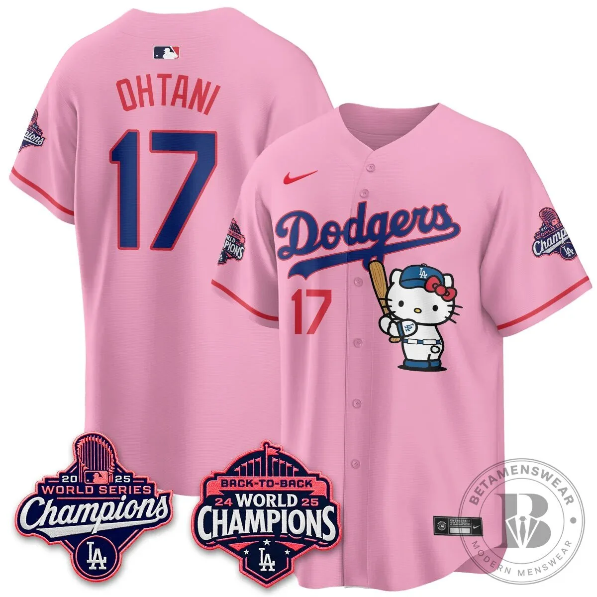 Shohei Ohtani Los Angeles Dodgers Hello Kitty 2025 World Series Champions Baseball Jersey 101 Shohei Ohtani Los Angeles Dodgers Hello Kitty 2025 World Series Champions Baseball Jersey