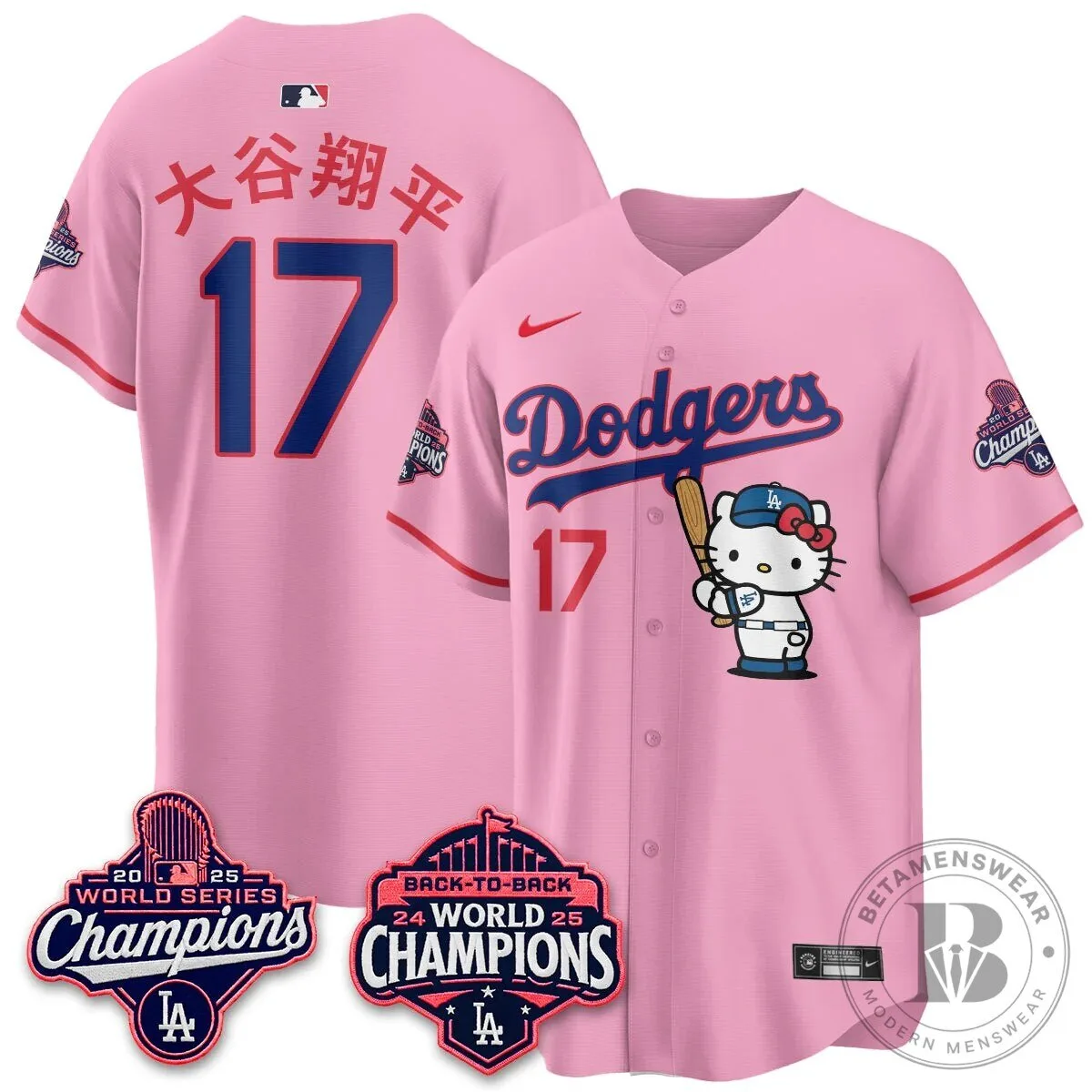 Shohei Ohtani Los Angeles Dodgers Hello Kitty 2025 World Series Champions Baseball Jersey 103 Shohei Ohtani Los Angeles Dodgers Hello Kitty 2025 World Series Champions Baseball Jersey