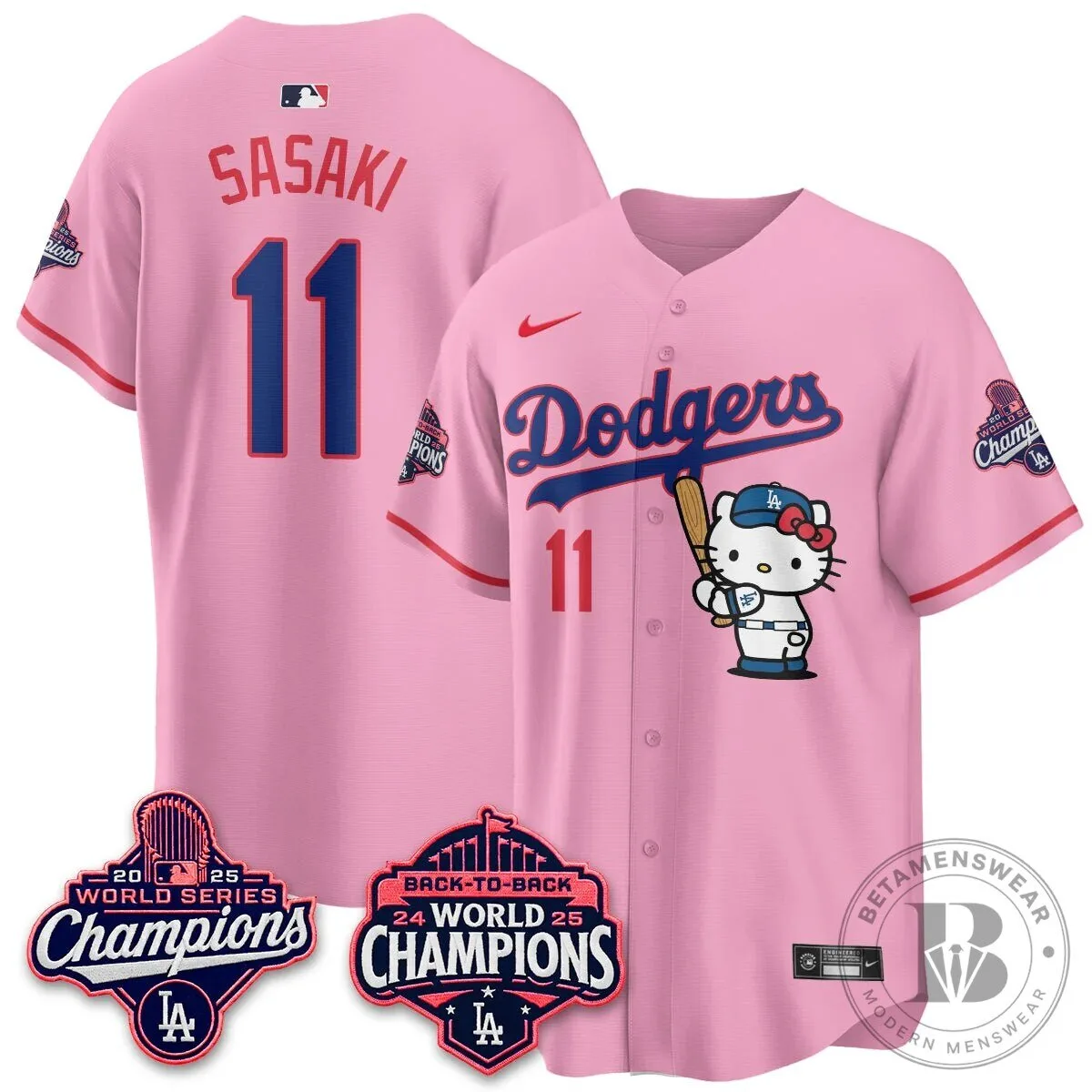 Shohei Ohtani Los Angeles Dodgers Hello Kitty 2025 World Series Champions Baseball Jersey 108 Shohei Ohtani Los Angeles Dodgers Hello Kitty 2025 World Series Champions Baseball Jersey