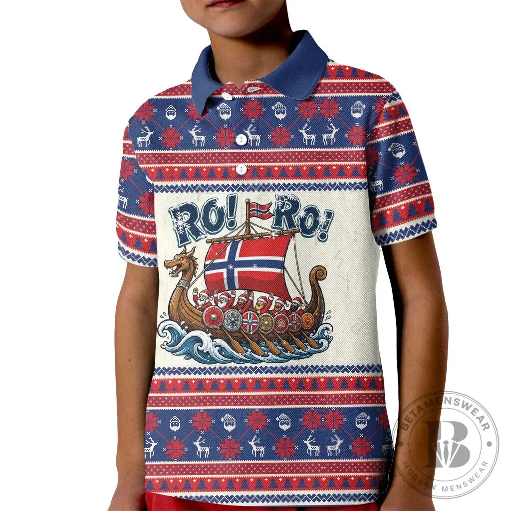 Norway Christmas Viking Santa Claus Kids Polo Shirt