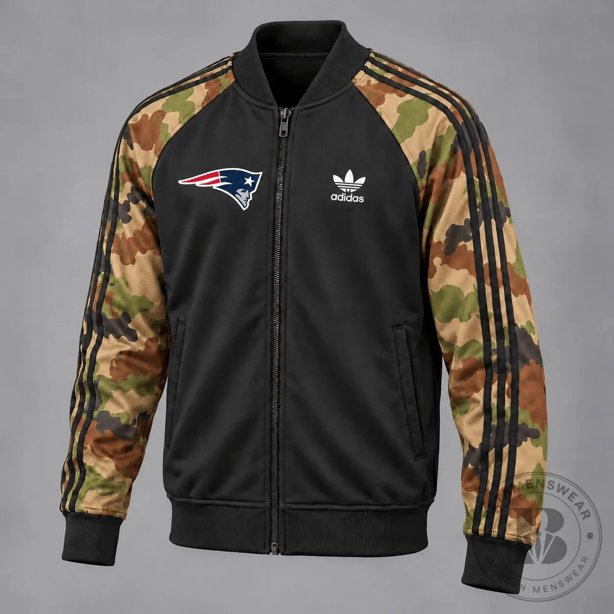 New England Patriots NFL Camouflage Bomber Jacket with Adidas Logo