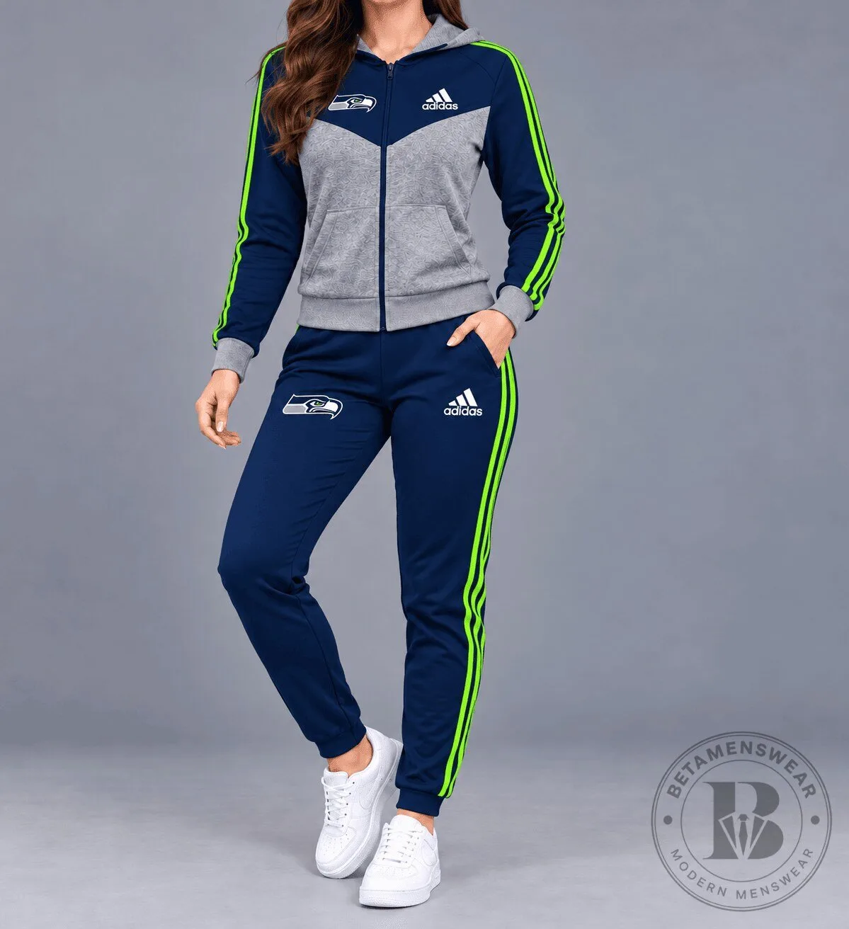 Seattle Seahawks Football Team Adidas Style Full Zip Hoodie Tracksuit