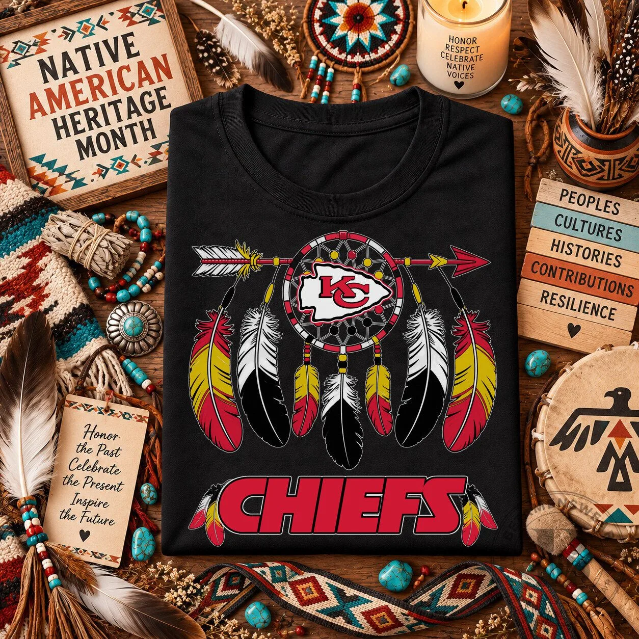 Kansas City Chiefs Dreamcatcher Native American Heritage Month T-Shirt