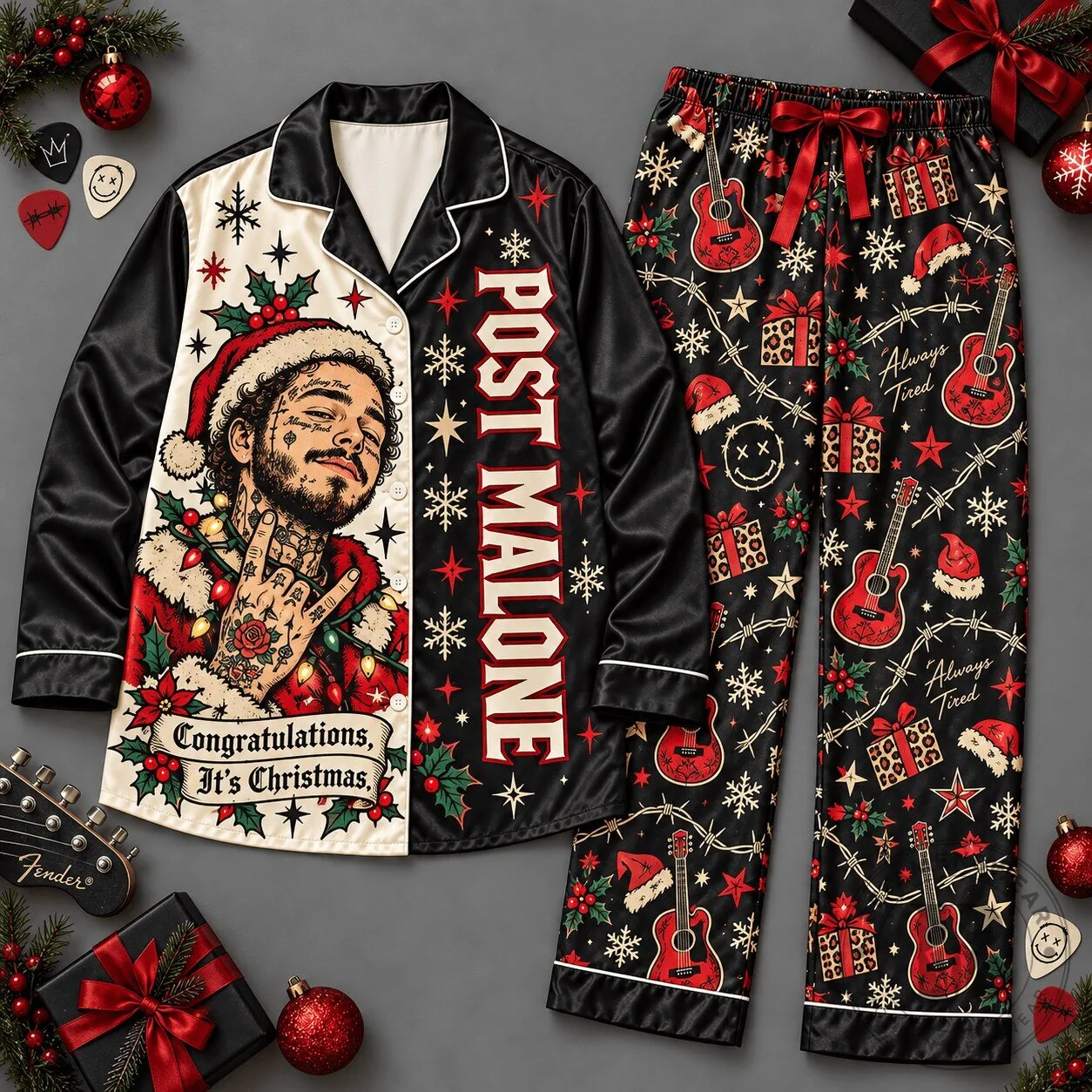 Post Malone Santa Claus Christmas Holiday Pajamas Set