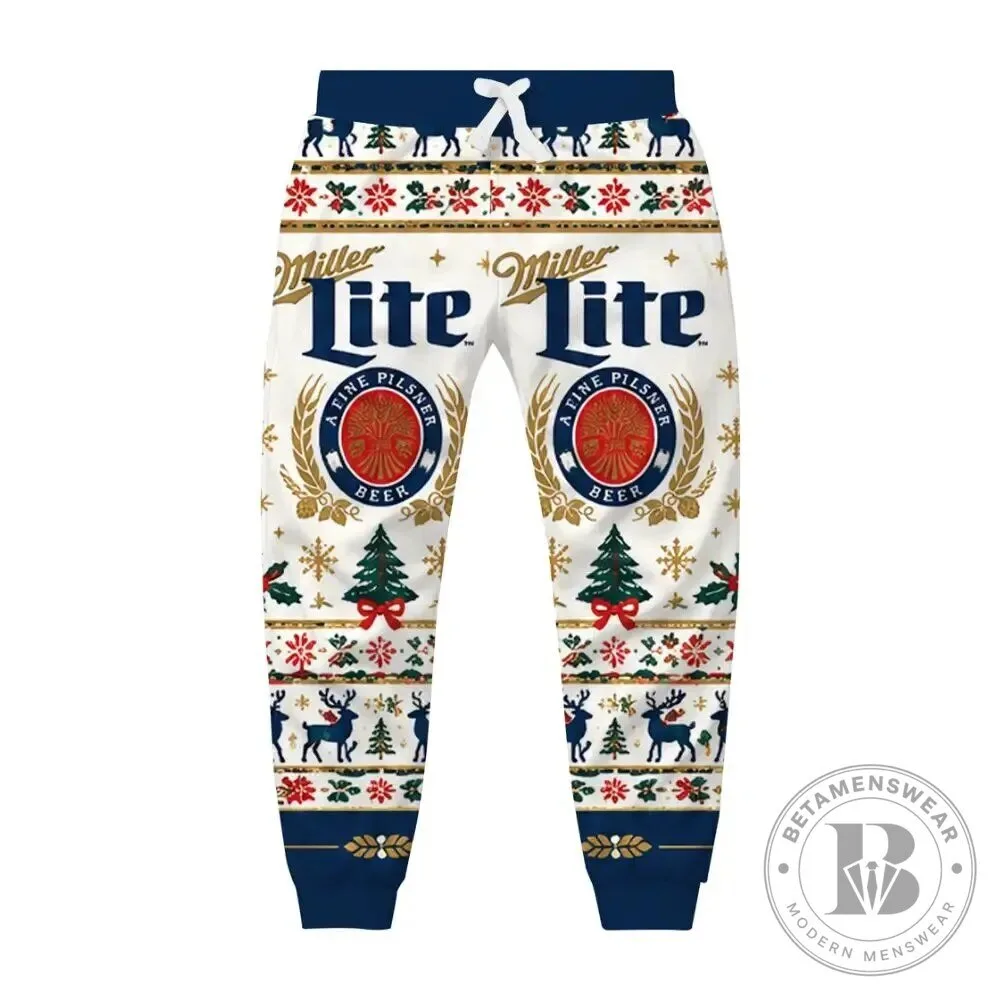 Miller Lite Christmas Holiday Beer Logo Pattern Jogger Sweatpants