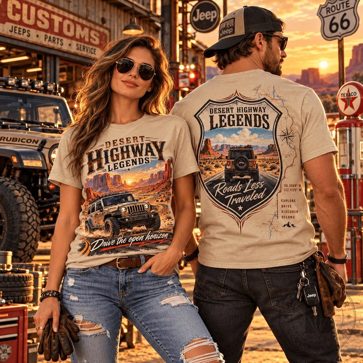 Jeep Desert Highway Legends Route 66 Off-Road Graphic T-Shirt