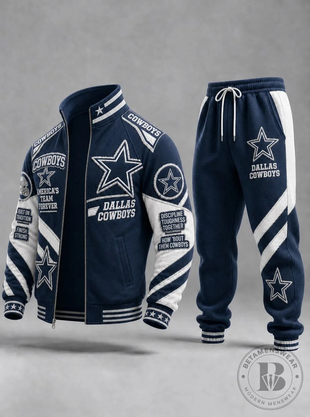 Dallas Cowboys Football Team Navy Blue and White Zip-Up Jacket