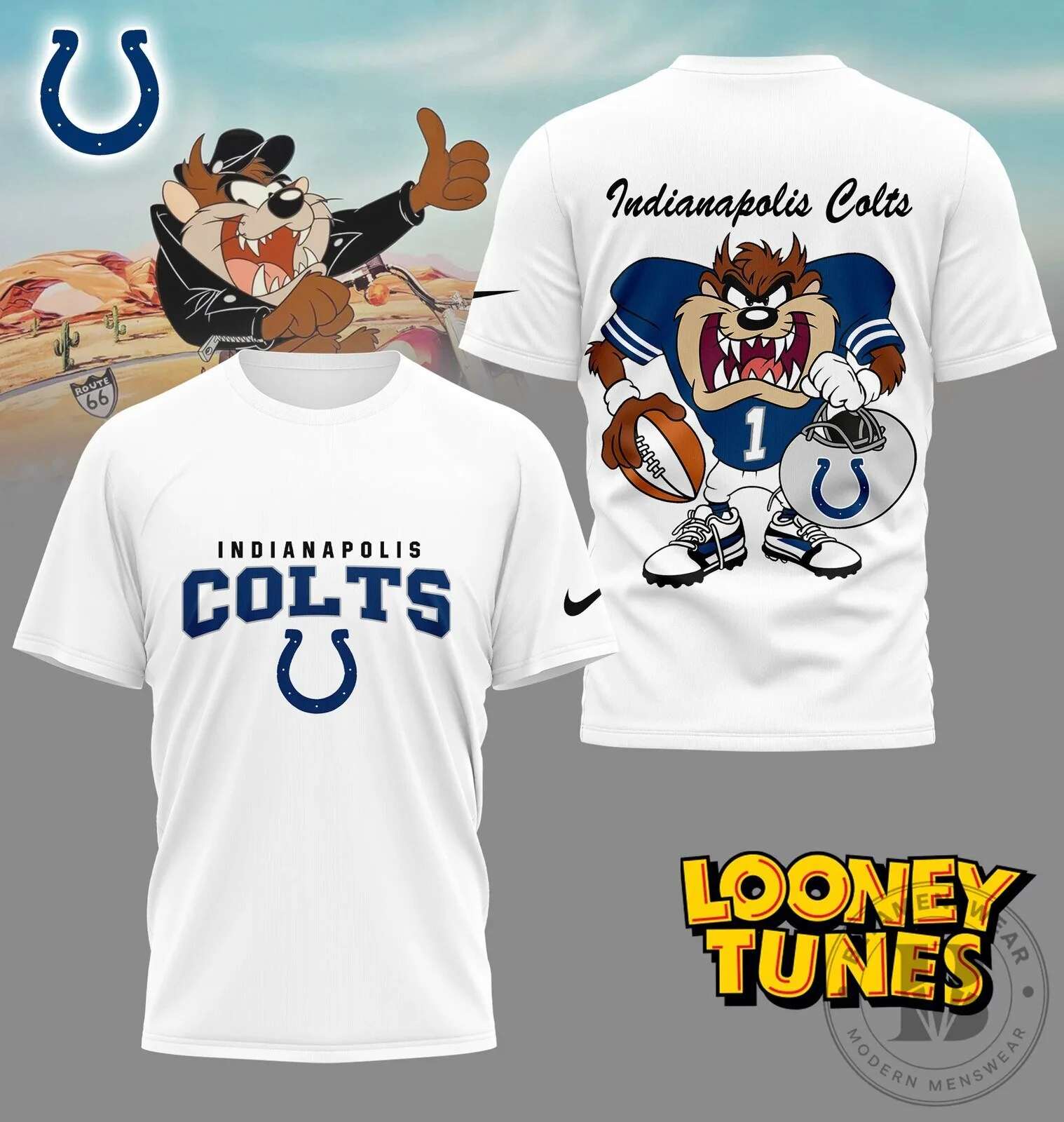 Indianapolis Colts NFL Fan Shirt with Looney Tunes Taz Football Design