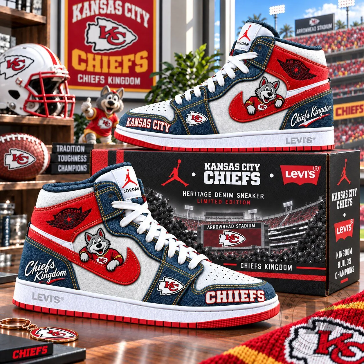 Kansas City Chiefs Heritage Denim High-Top Sneakers
