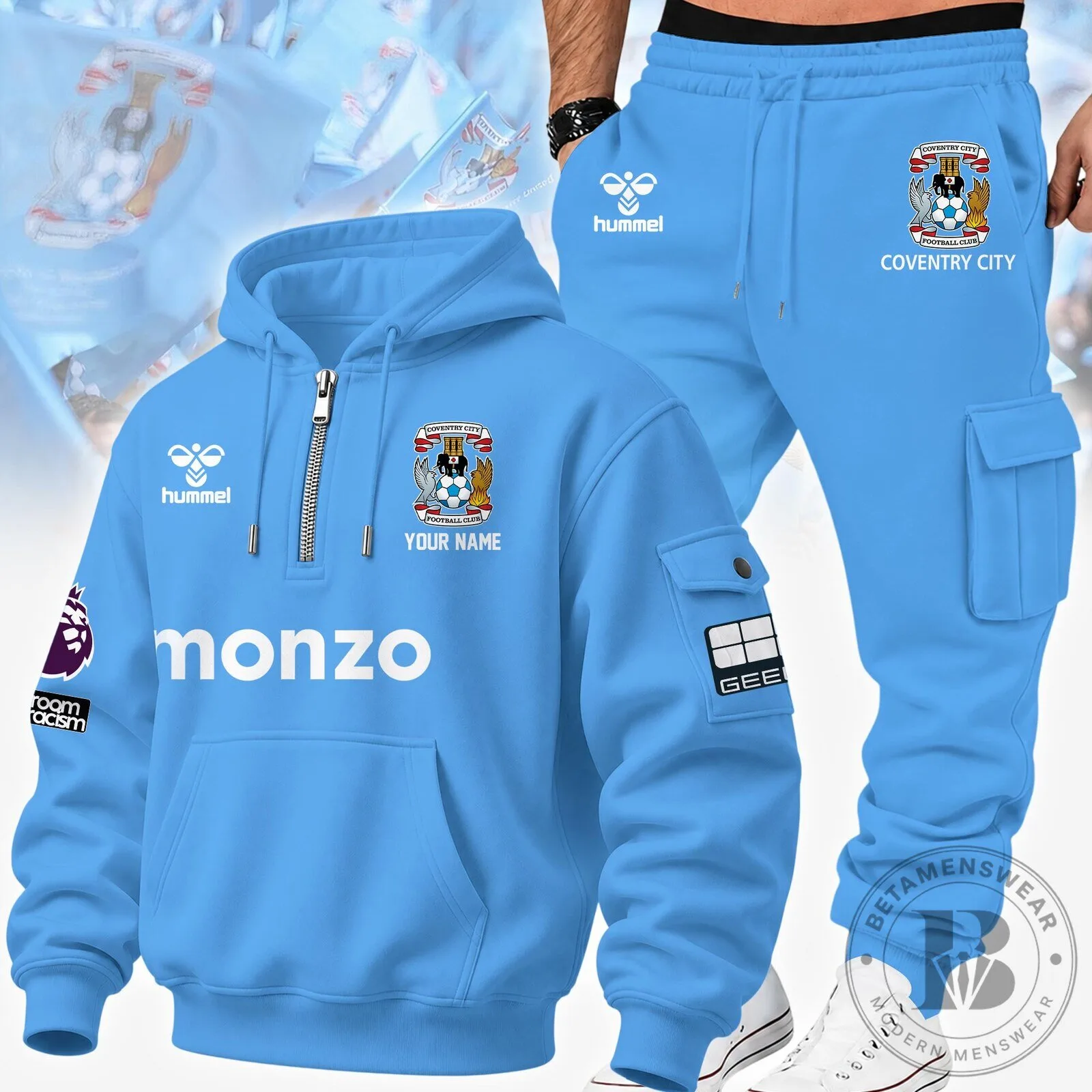 Coventry City Football Club Sky Blue Personalized Full-Zip Hoodie