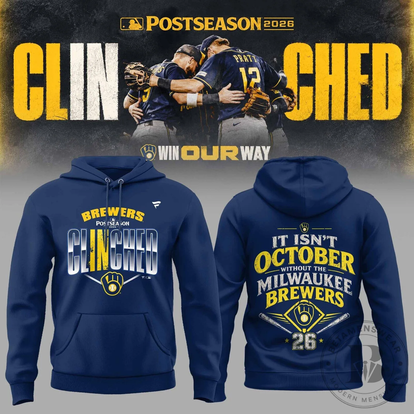 2026 Baseball Hoodie Celebrating Milwaukee Brewers Postseason Victory