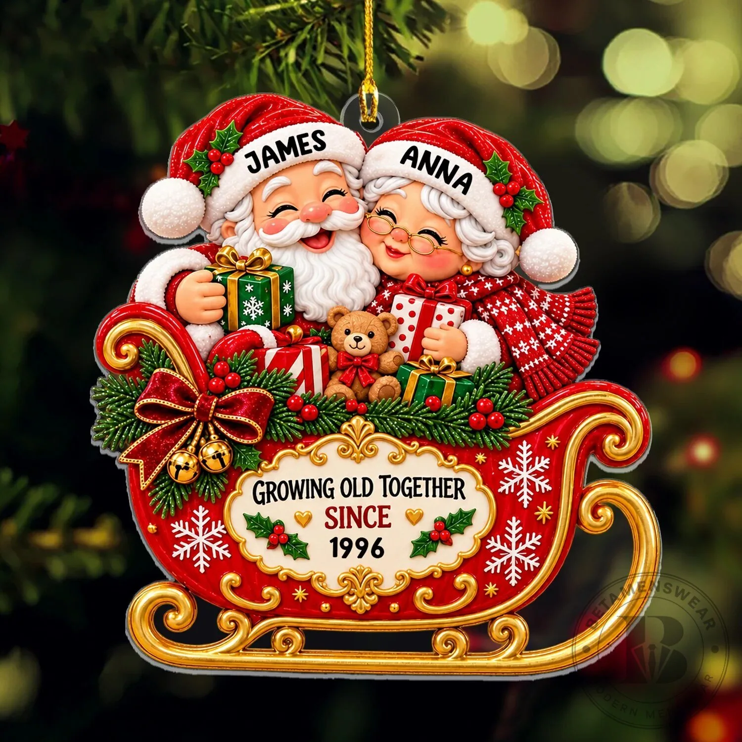 Personalized Mr and Mrs Claus Sleigh Christmas Couple Ornament 8 Personalized Mr and Mrs Claus Sleigh Christmas Couple Ornament