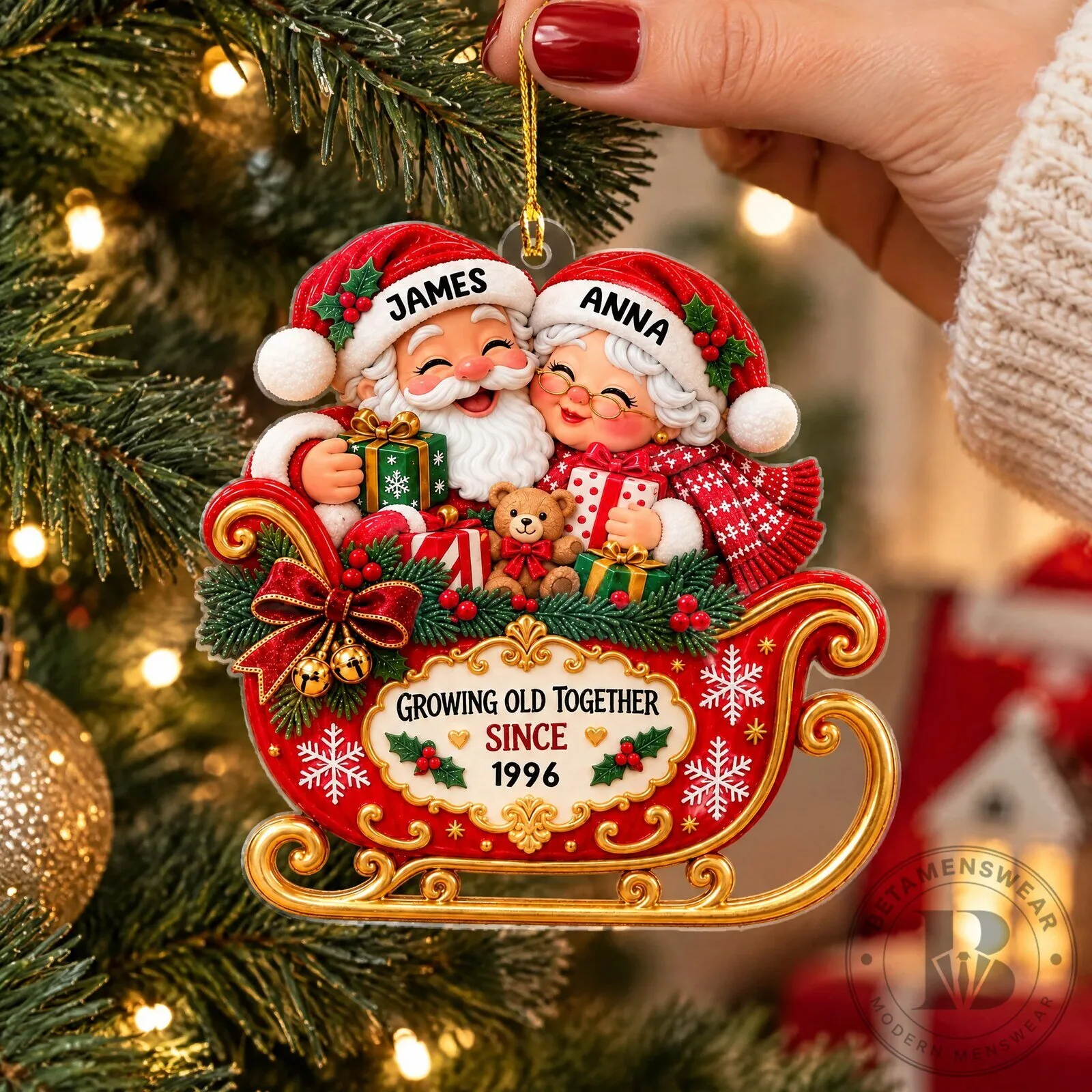 Personalized Mr and Mrs Claus Sleigh Christmas Couple Ornament 9 Personalized Mr and Mrs Claus Sleigh Christmas Couple Ornament