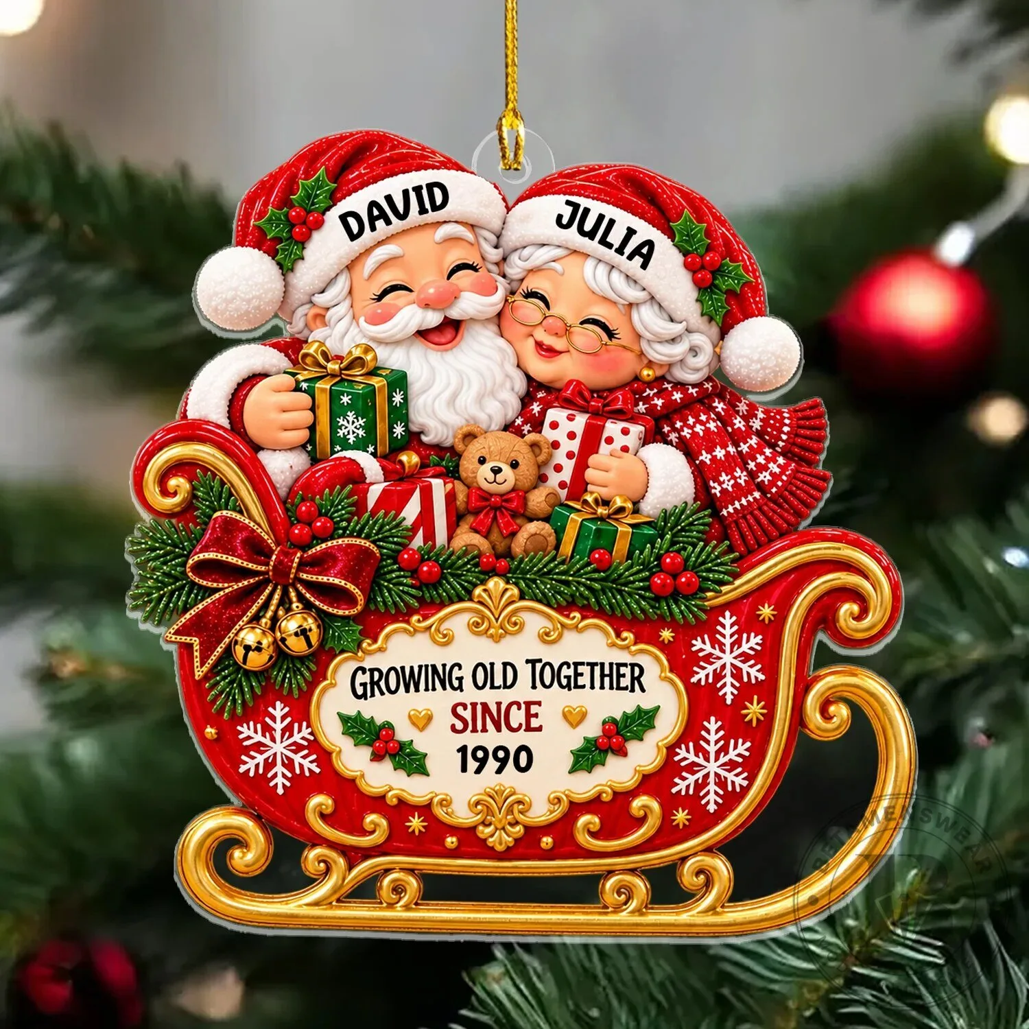 Personalized Mr and Mrs Claus Sleigh Christmas Couple Ornament 10 Personalized Mr and Mrs Claus Sleigh Christmas Couple Ornament