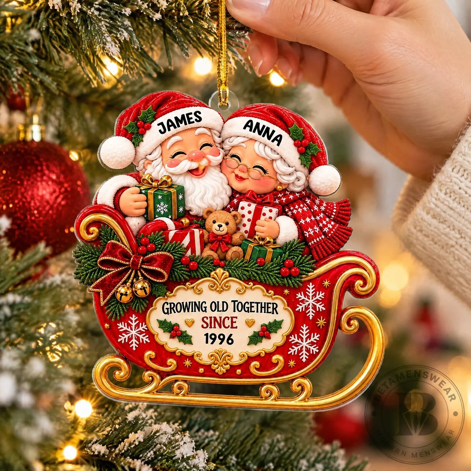Personalized Mr and Mrs Claus Sleigh Christmas Couple Ornament 11 Personalized Mr and Mrs Claus Sleigh Christmas Couple Ornament