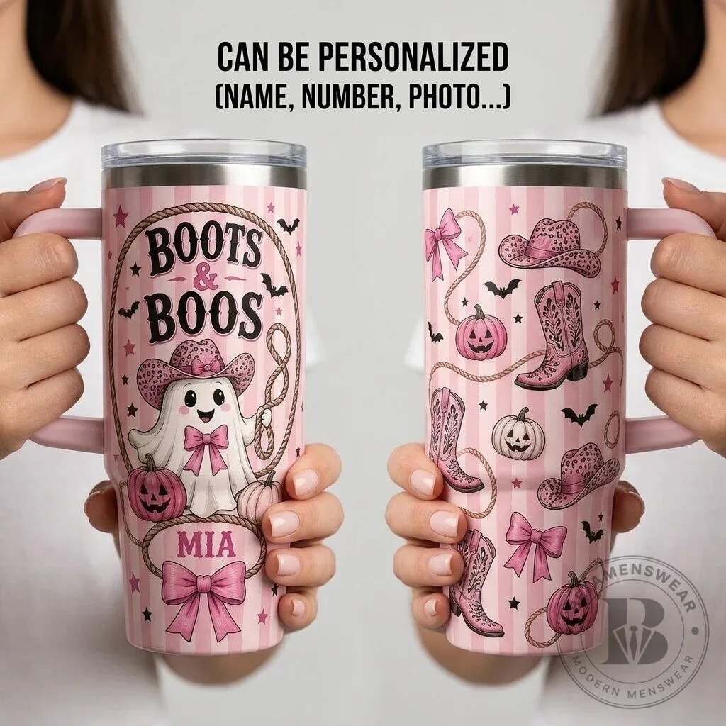 Personalized Boots and Boos Pink Western Halloween 40oz Tumbler with Handle