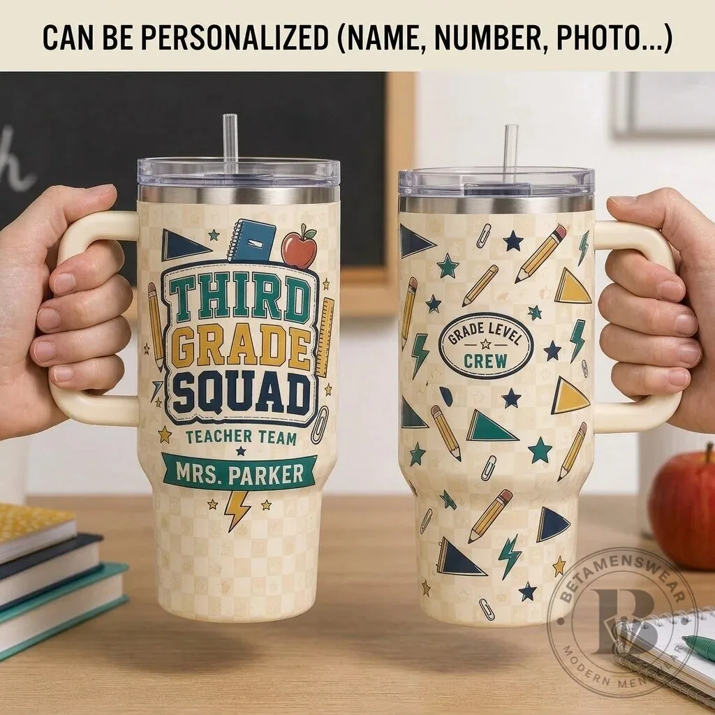 Third Grade Squad Teacher Team Personalized 40oz Tumbler with Handle