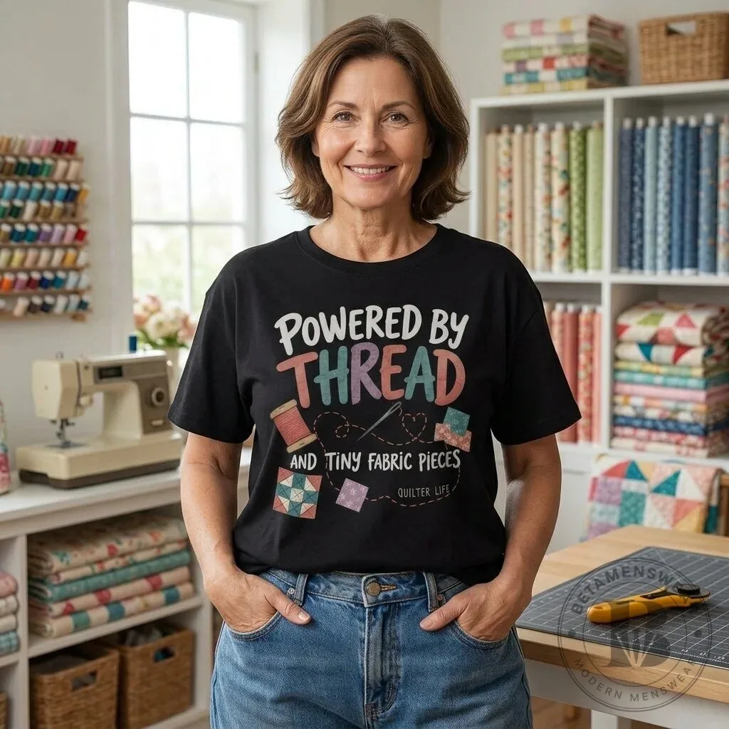 Powered By Thread And Tiny Fabric Pieces Quilter Life T-Shirt